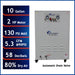 Ultra quiet air compressor with automatic drain valve showing 10 gallon tank 2 HP motor and sound proof cabinet specifications