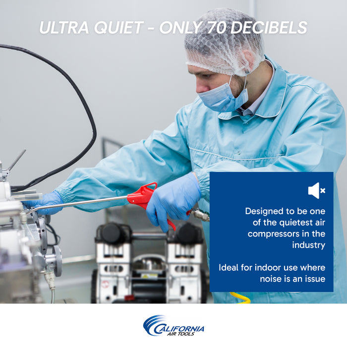 California Air Tools Ultra Quiet & Oil-Free Compressor – 2HP / 10 Gal operating indoors at low noise level