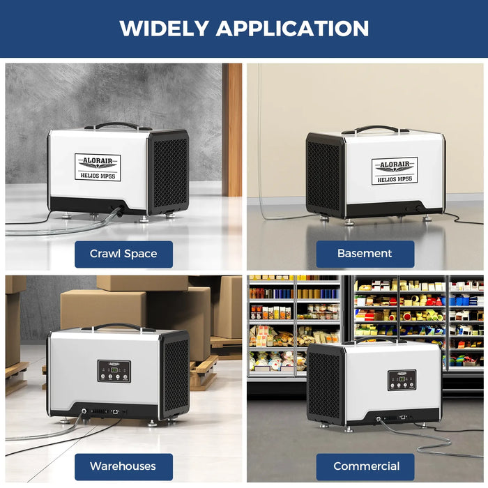 AlorAir Helios MP55 dehumidifier used in crawl spaces, basements, warehouses, and commercial spaces