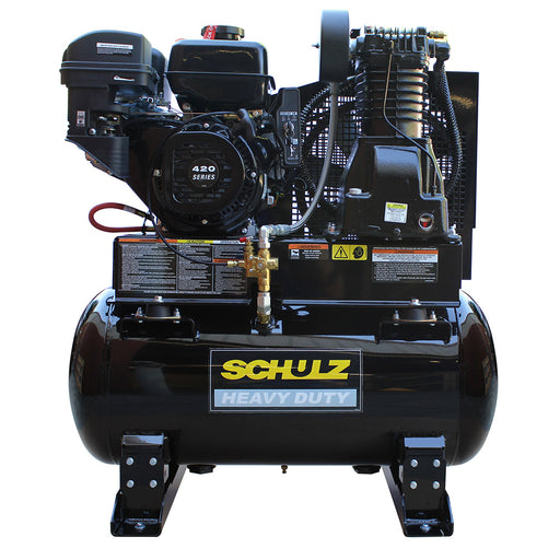 Schulz Gas Engine Compressor 13 HP 30 CFM featuring original Schulz gasoline engine on heavy duty tank