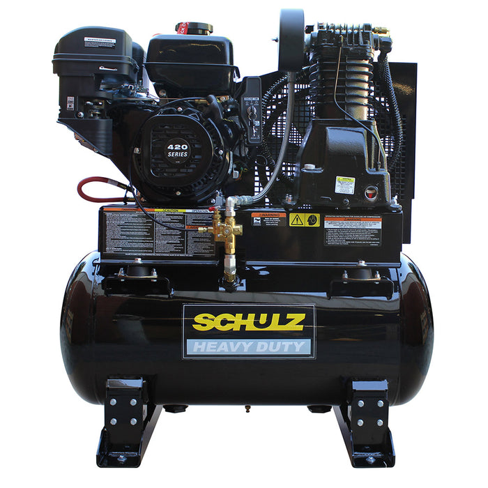 Schulz Gas Engine Compressor 13 HP 30 CFM featuring original Schulz gasoline engine on heavy duty tank