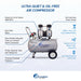 Feature overview graphic of California Air Tools 15020C showing 2 HP motor, oil-free pump, 15 gallon tank, and low maintenance design
