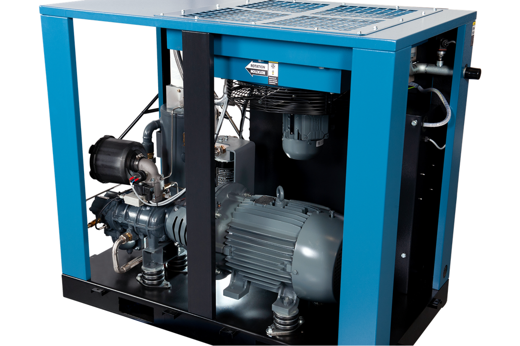 Cutaway angle view of Kaishan KRSD-15 rotary screw compressor showing internal airend components
