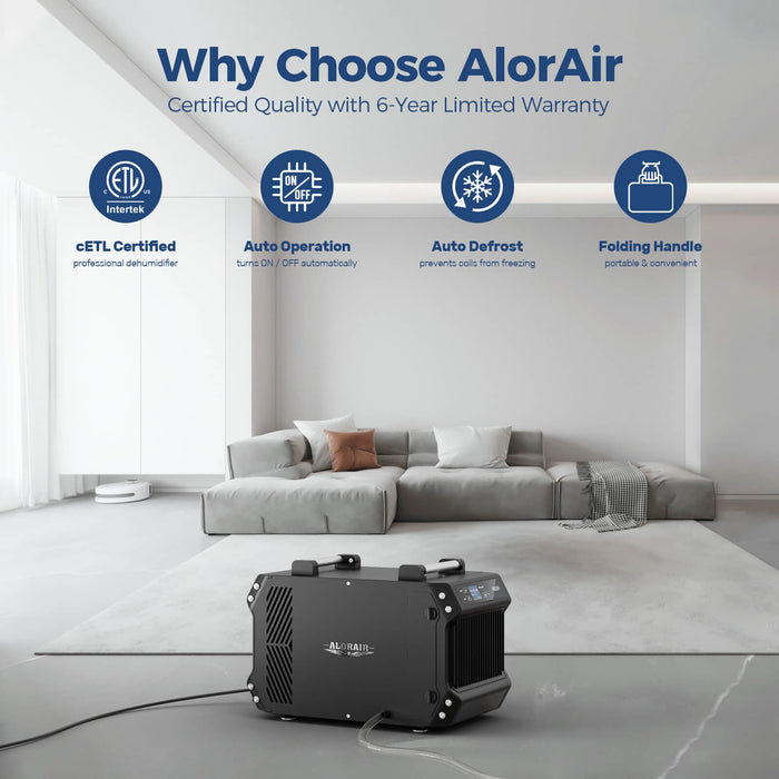 AlorAir Galaxy 85P dehumidifier applications in crawl spaces, basements, homes, restoration areas, warehouses, and construction drying environments.