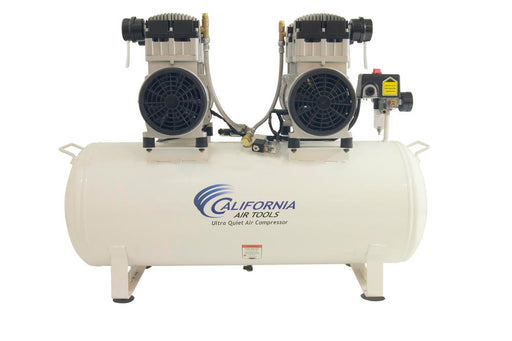 Front view of California Air Tools Ultra Quiet oil-free 4.0 HP air compressor with 20 gallon steel tank