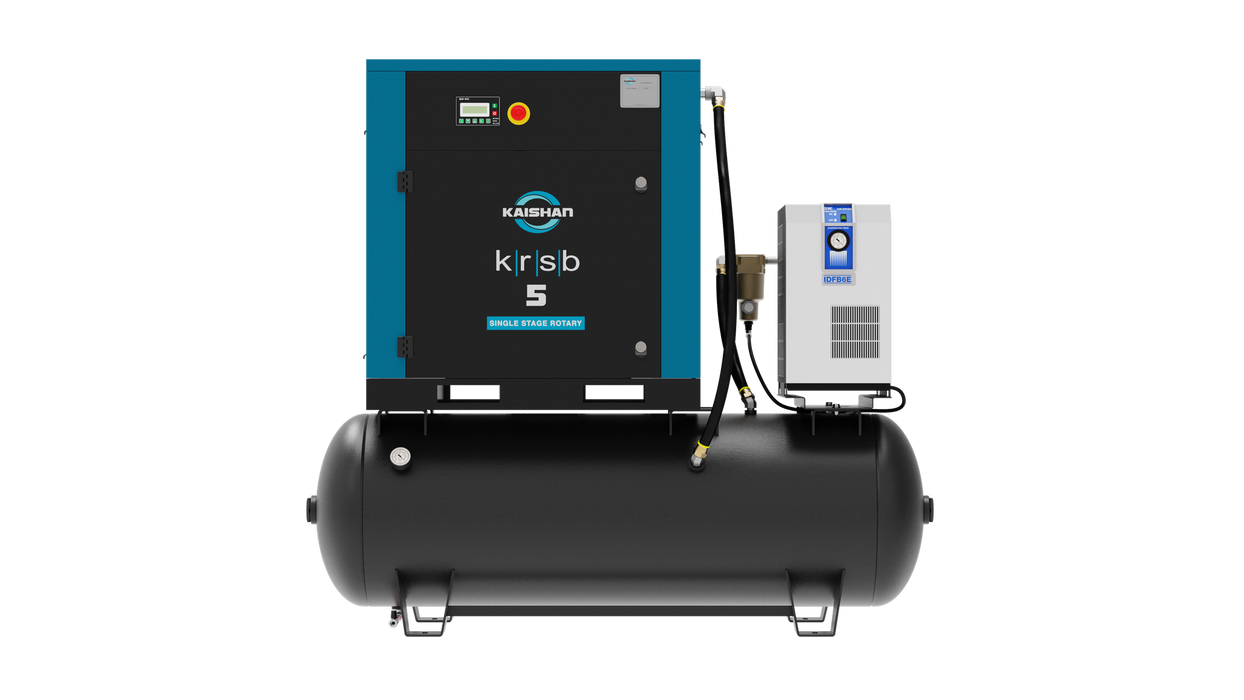 Kaishan KRSB-7.5 industrial belt drive 7hp rotary screw air compressor shown in detailed product photo