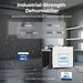 AlorAir Sentinel HDi90 performance infographic showing 90 pints per day AHAM capacity, 198 pints saturation, and 2,600 sq. ft. coverage
