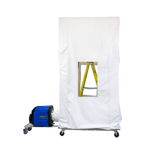 AIRE GUARDIAN® AG3000 Mobile Containment Cube attached to a PRED750 with Caddy Cart