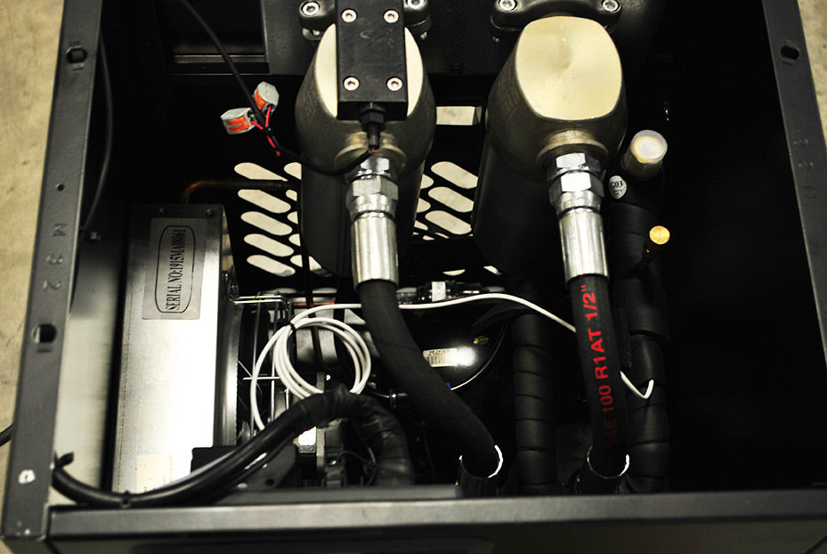 Top-down internal view of the Airbase EDRCF1150030 refrigerated air dryer, detailing the arrangement of filters and pipes.