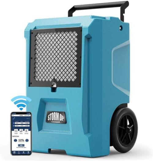 Blue Colored Storm DP Single Voltage WIFI Dehumidifier in White Background
