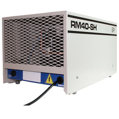 Isolated image of EBac RM40SH Compact Industrial Dehumidifier with 100 CFM capacity, SKU 10187SH-US, on a white background.