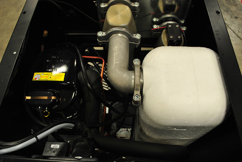 Close-up of the cooling system within the Airbase by Emax 144CFM 115V refrigerated air dryer.