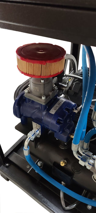 Close-up of the air intake filter on the EMAX E3500 Series Industrial Rotary Screw Compressor, showing detailed components.