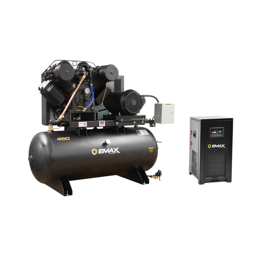 EMAX 20hp Industrial Plus Bundle with Horizontal Air Compressor and 115 CFM Air Dryer, designed for efficient operation and reliable performance