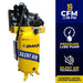 Full view of the EMAX E450 Series 5 HP Piston Air Compressor with 30 CFM Air Dryer, highlighting the specifications including 19 CFM at 100 PSI and Silent Air Technology