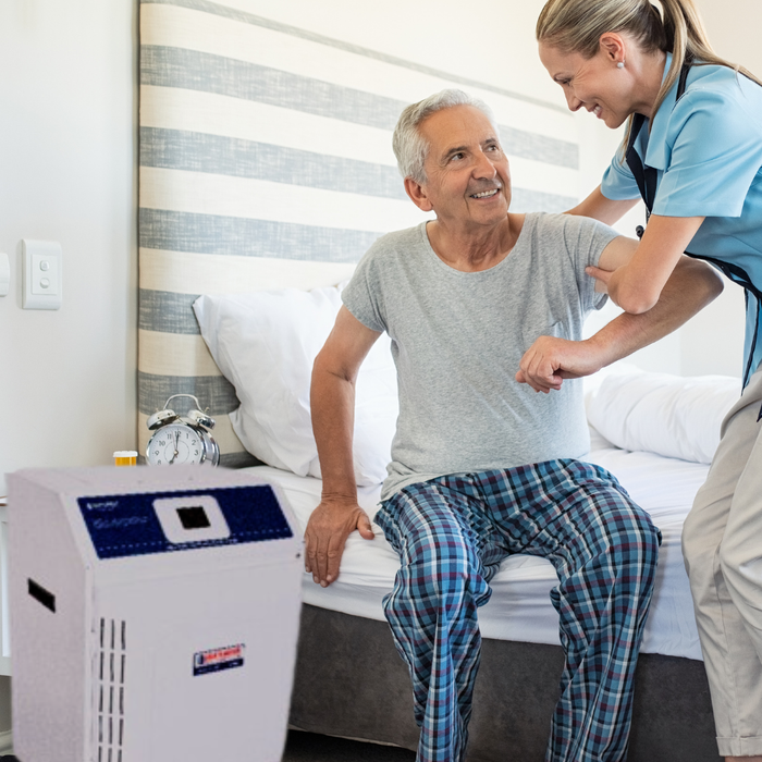 HC500FD Portable Air Purification System used by a patient and a nurse