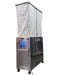 A large, stainless steel HEPACART Autolift Mobile filtration unit on wheels, with a white plastic containment tent attached to the top.