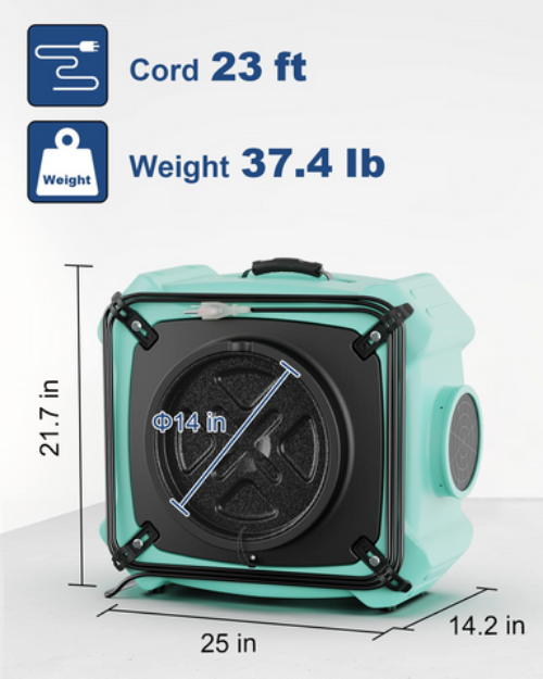 PureAiro Green 770 HEPA Air Scrubber by AlorAir Dimensions