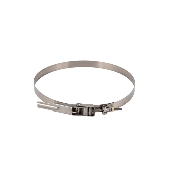 12in stainless steel duct clamp by Abatement Technologies used to secure flexible ducting to air scrubbers and ventilation equipment in containment systems