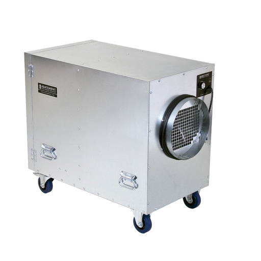 Abatement Technologies HEPA-AIRE H1990LV negative air scrubber with galvanized steel cabinet casters and 12 inch duct collar for HEPA filtration and jobsite air control