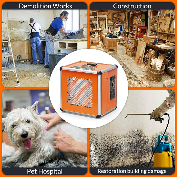 AlorAir HEPA 600 UVIG negative air scrubber used for demolition, construction, pet hospital and mold restoration building damage cleanup