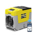 AlorAir Storm SLGR 850X commercial dehumidifier with WiFi app showing indoor and outdoor temperature, humidity, and grains readings