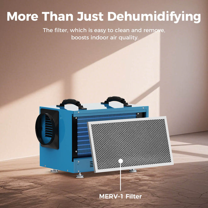 AlorAir Sentinel HD55 Blue WiFi dehumidifier with removable MERV-1 filter for improved air quality