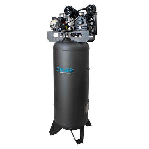 Angle view of California Air Tools oil-lubricated belt-driven 3.7 HP 60 gallon ASME steel tank air compressor