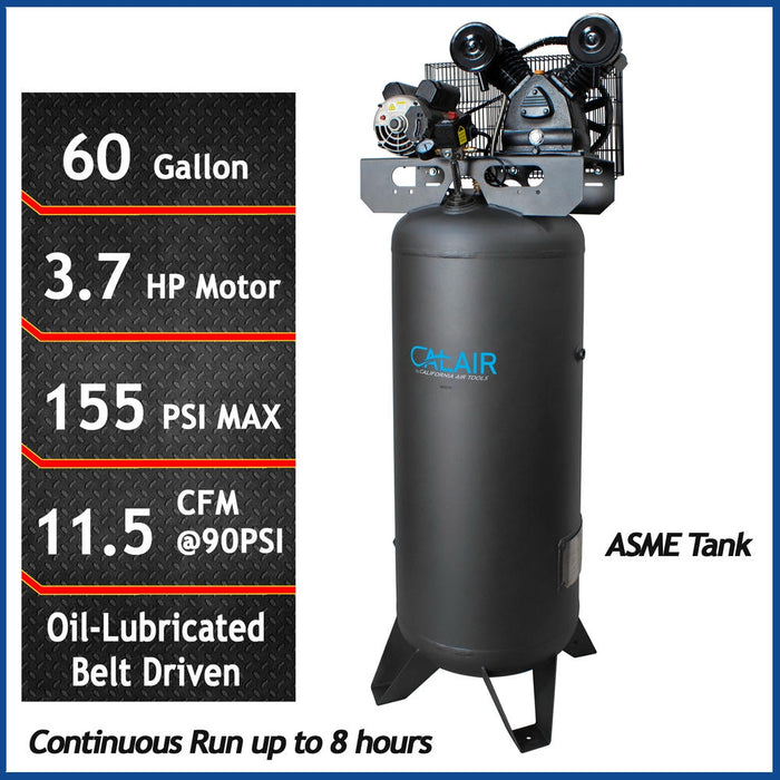 Specifications and performance chart for California Air Tools 60037BD 3.7 HP 60 gallon air compressor