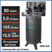 Specifications graphic for California Air Tools oil-lubricated belt-driven 80 gallon ASME steel tank air compressor