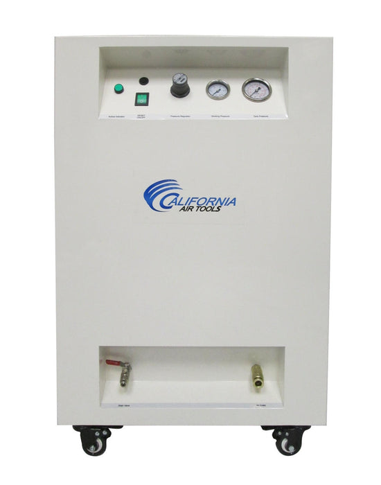 Front view of California Air Tools 1.0 HP 8 gallon ultra quiet air compressor with sound proof cabinet