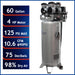 California Air Tools ultra quiet air compressor highlighting 60 gallon tank, 4 HP motor, 75 decibels, and 98 percent dry air