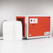EBac CD85 commercial dehumidifier connected to external condensate container for continuous drainage