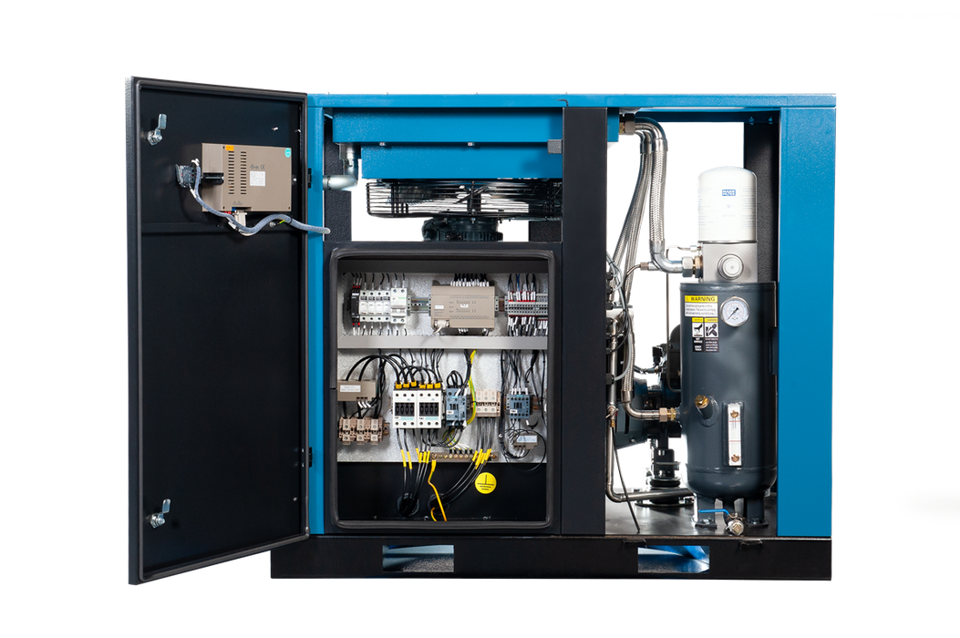 MAM-200 control panel and electrical components side cutaway view of Kaishan KRSD-15 rotary screw compressor
