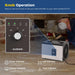 Close-up of the Power, Defrost, Full, and Fault indicator lights and humidity control knob on the AlorAir Sentinel HS35, during a crawl space inspection