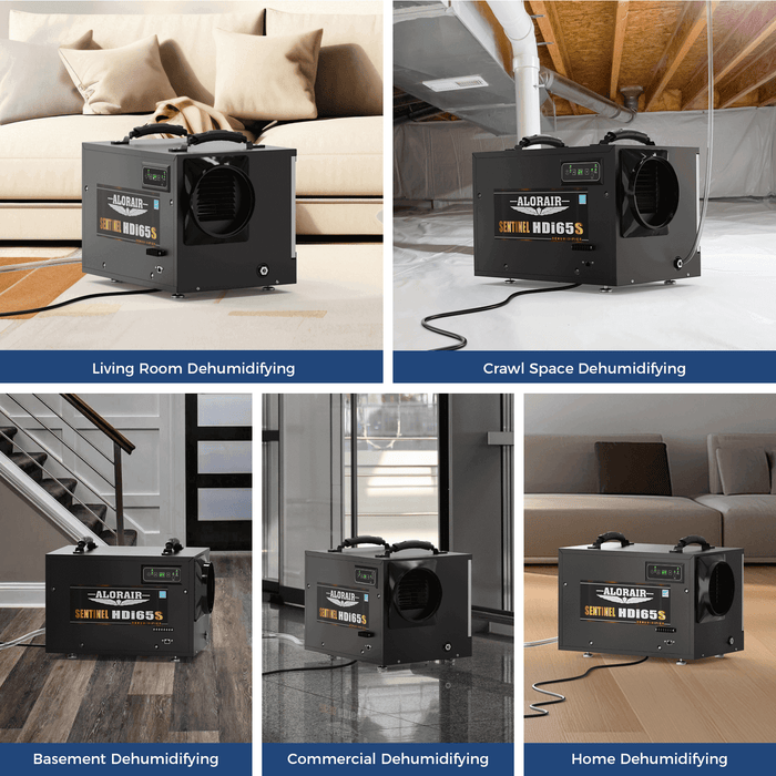 AlorAir Sentinel HDi65S dimensions: 19.2 x 12.2 x 13.3 inches, 44 lbs, with adjustable foot pads