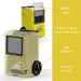 AlorAir Storm DP50 cutaway view showing MERV-1 filter, easy wire and hose storage, big wheels, and built-in condensate pump