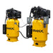 Industrial EMAX silent air compressor system showing two vertical tanks connected by alternating airlink