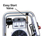 Close-up of easy start valve on oil-free dual piston motor used in California Air Tools air compressor