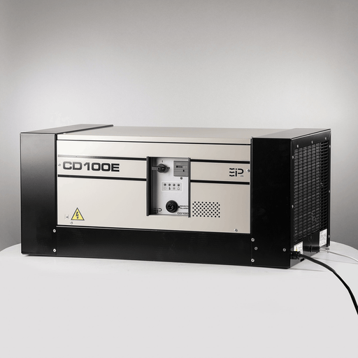 Front view of EBac CD100E heavy-duty dehumidifier showing steel housing and integrated control panel