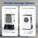 AlorAir Sentinel Elite dehumidifier flexible drainage options showing gravity drainage with 6.5 ft pipe and pump drainage with 19.6 ft pipe and drain height