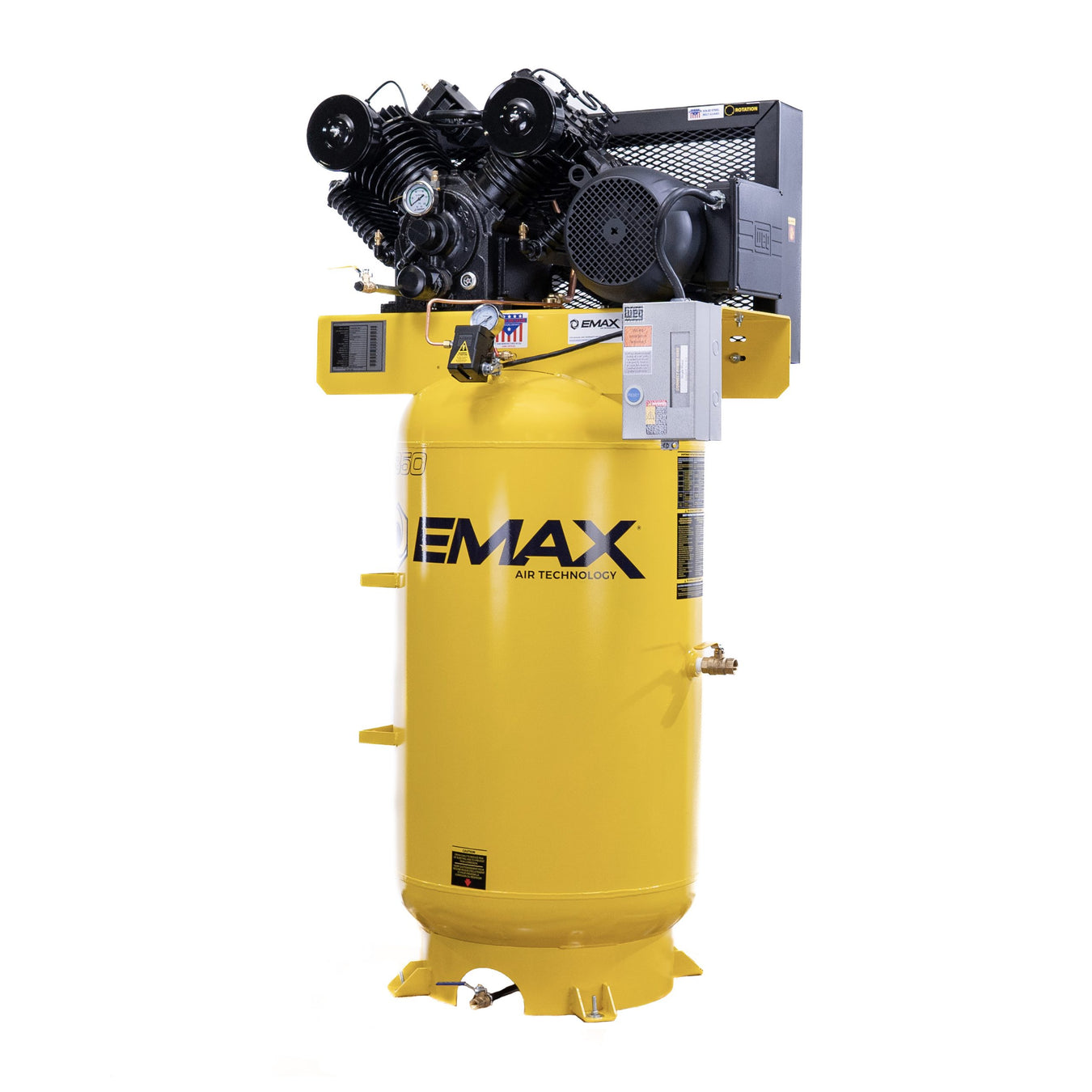EMAX E350 Series Industrial Pressure Lubricated Piston Air Compressor with 80 Gallon Vertical Tank