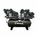 Front view of EMAX E450-D alternating horizontal duplex pressure-lubricated piston air compressor with large horizontal tank