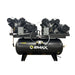 Front view of EMAX E450-DR Series alternating duplex piston air compressor with horizontal tank and radiator aftercoolers