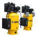 EMAX E450 Series silent air industrial compressor featuring dual vertical tanks and pressure lubricated pumps