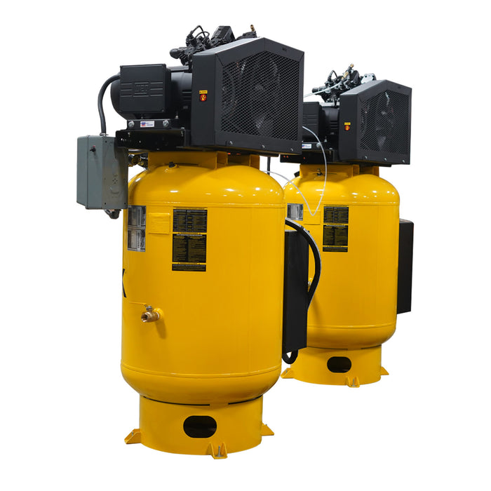 Rear angle view of EMAX E450 vertical solo mounted air compressor tanks with enclosed silent motor assembly
