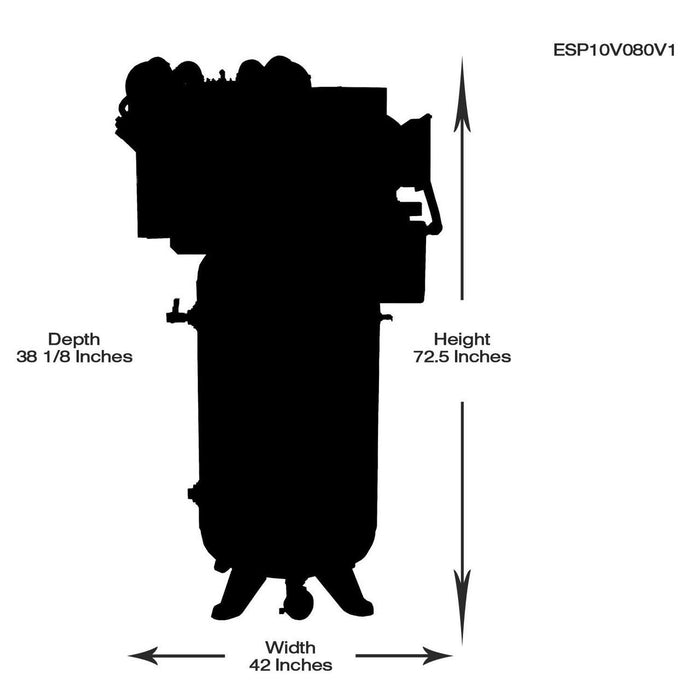 EMAX E450-S 10 HP 80-gallon single-phase piston air compressor, front view