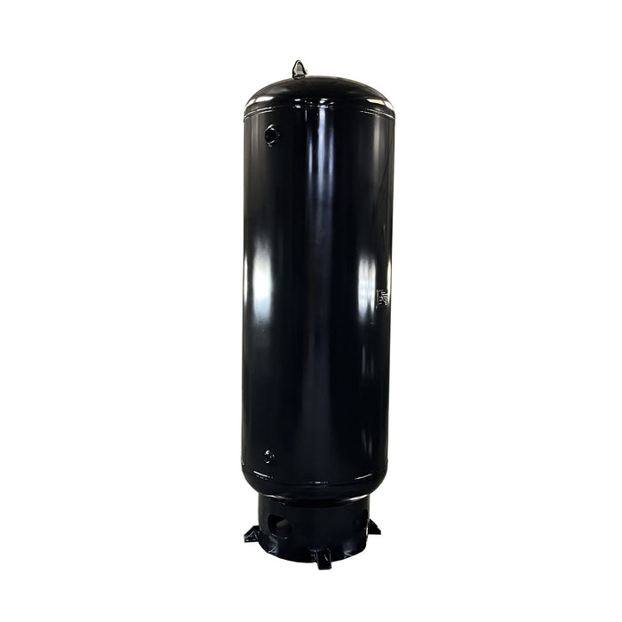 EMAX ASME vertical air holding tank in matte black with auto drain, heavy-duty cylindrical compressed air tank