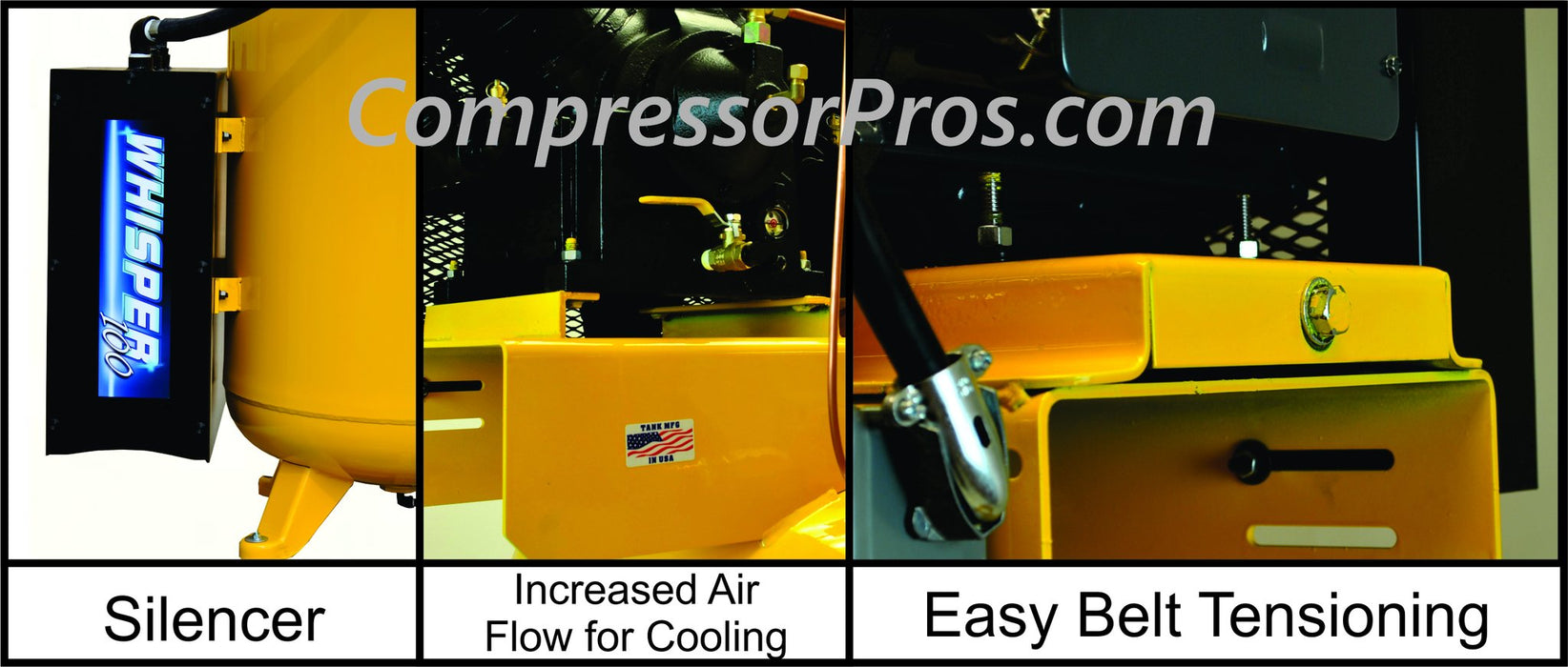 EMAX Silent Air multi-layer intake filtration system on the E450-S 10 HP piston compressor