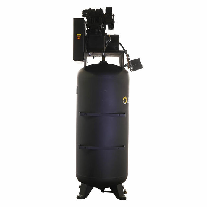 Side angle of EMAX SilentAir vertical piston air compressor with enclosed belt guard